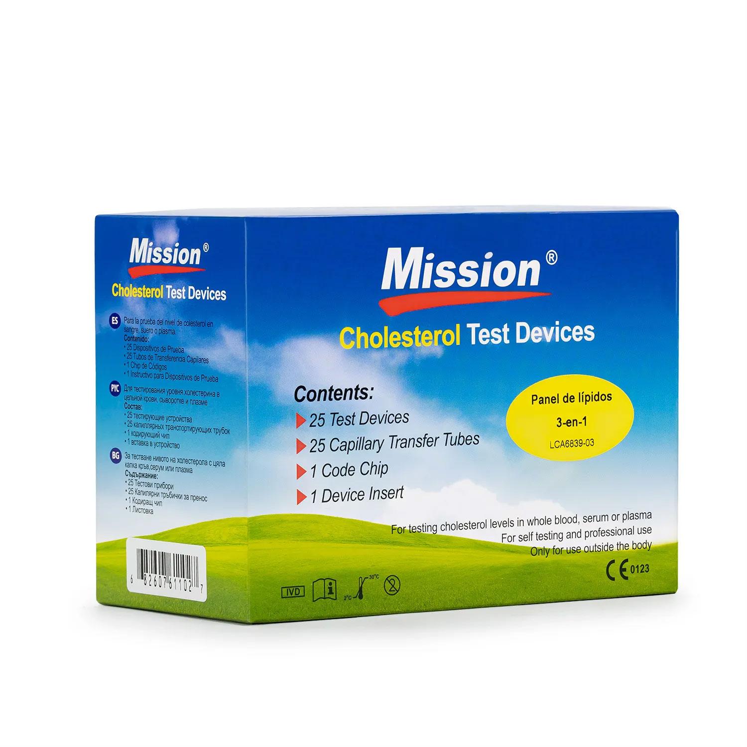 Tiras reactivas Colesterol y Triglicéridos Mission caja 25