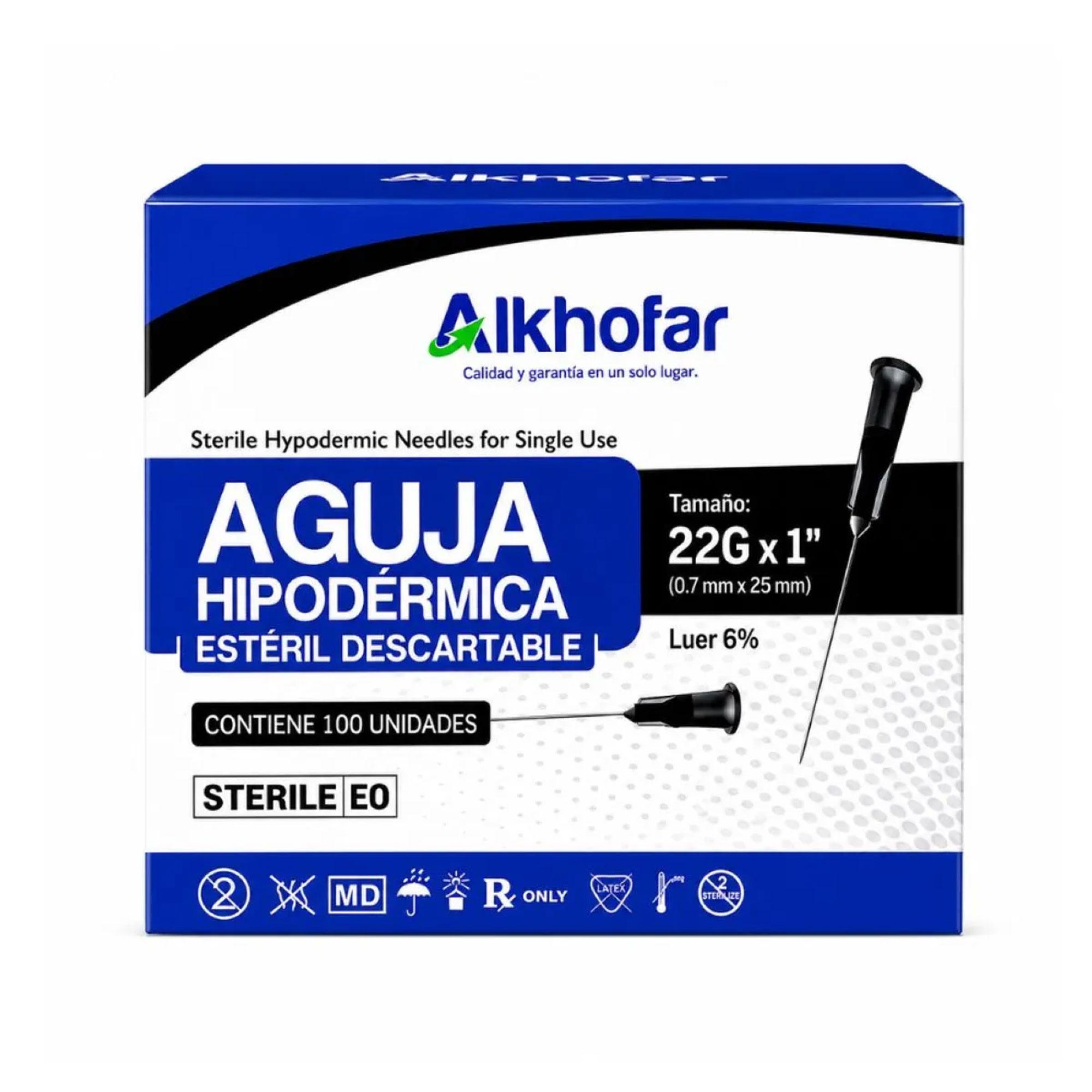 Aguja Hipodermica 22 x 1" Caja de 100 unidades